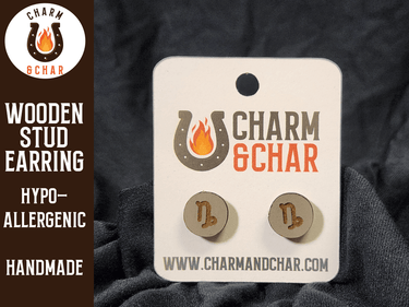 Capricorn Wood Stud Earrings - Zodiac Fashion Earring - Stud Earring - Charm and Char